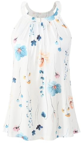 Knuffnee Women Halter Neck Top Built in Bra Tank Tops Flowy Loose Fit Camisole Vest Ink Flowers 3XL