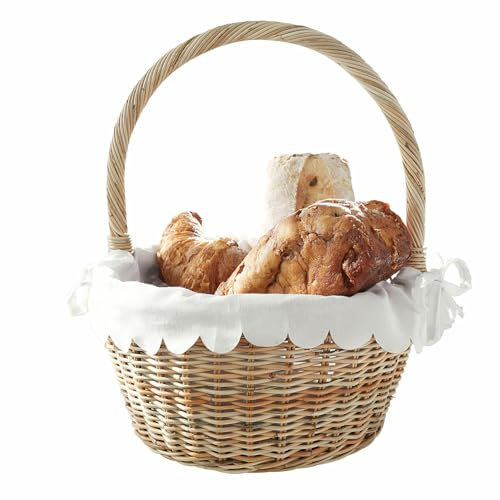 Loberon Korb Wilesta, Abnehmbarer Stoffeinsatz, Robustes Geflecht, Kleiner Picknickkorb, Brotkorb, Rattan, Baumwolle, braun/weiß