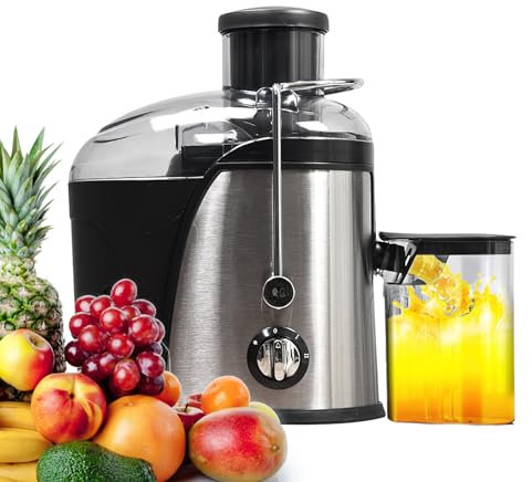 400W Automatischer All-In-One Entsafter, mit Großer Einfüllschacht，1,5L Entsafter für Gemüse und Obst, Dual Speed Entsaften, Einfach zu Reinigen (Silberfarben)