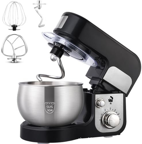 TONGQIC Stand Mixer, High-Power Table Mixer, with Three Mixing Heads with Different Functions, 300W, 6 Gears Can Be Adjusted, 3l Stainless Steel Bowl with Splash Guard, Suitable for Kitchen