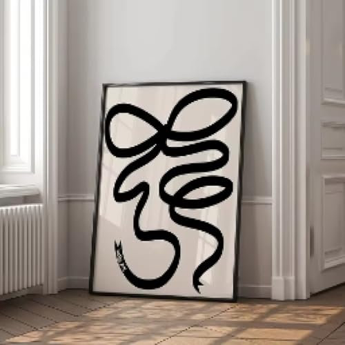 LZJAGXX Toile murale moderne avec nœud noir et fille porte-bonheur, affiche unique imprimée pour salon, chambre à coucher, dortoir, décoration, 50 x 70 cm, cadre interne