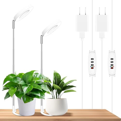Willpower Lampada LED per Piccole Piante da Interno, Luci di Crescita a Spettro Completo a 48 LED, Regolabile Altezza 17-63 cm, Lampade Coltivazione con Timer 3/9/12H, 9 Luminosità, 3 Modalità, 2PCS