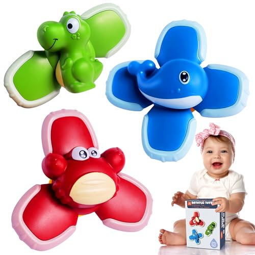 Jouets à Ventouse, toupies pour bébés, Jouets pour Le Bain - Lot de 3, Jouets rotatifs pour fenêtres, Voyages en Avion et en Voiture, chaises Hautes, Jouets sensoriels et Cadeaux pour Les Tout-Petits