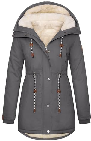 TOMEEK Damen Winterjacke Winter Warm Wintermantel Damen Lang Winterparka mit Teddyfell Gefüttert Kapuzenmantel Mantel Parka Damen-Mäntel Jacke Fleecemantel Skijacke