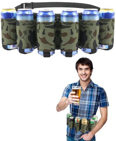 TPZORJX 1 ceinture à bière, 6 porte-bouteilles ou canettes, ceinture portable, ceinture à vin ajustable, pour le camping, les festivals,les fêtes de Mardi Gras pour hommes (camouflage vert)