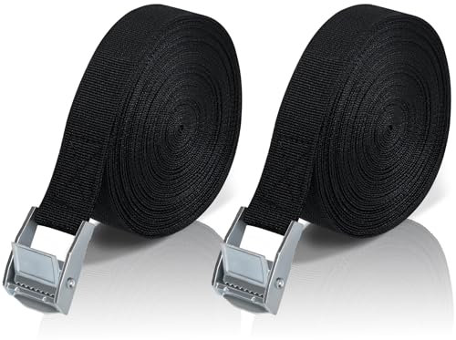Cinghia di Ancoraggio 8M, 2 Pezzi Carico Cinghie di Tensione con Fibbia, Professionali Cinghie di Carico Regolabili per Camion, Carico, Moto, Rimorchi, Bagagli - Portata 250kg, Cinghia di Fissaggio