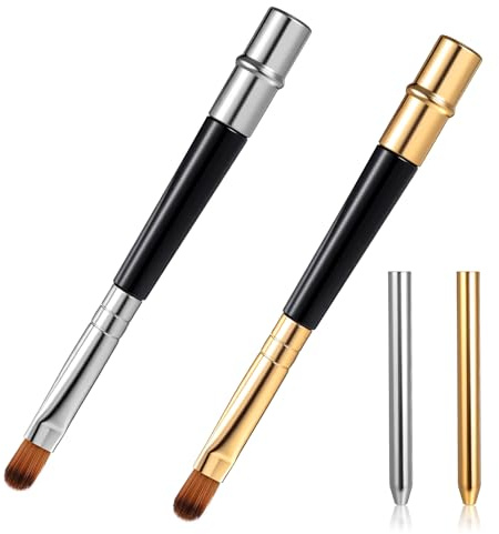2 Packs Professional Lip Brush, Lipstick Brushes with Cap Lip Makeup Brushes for Lipstick Lips Gloss Lipsticks Brush Applicator for Women and Girls (gold + silver)