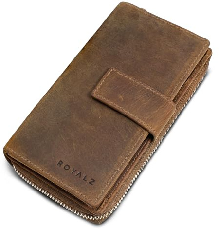 ROYALZ Portafoglio Donna Vera Pelle 'Viola' Vintage - Grande Capacità con Protezione RFID - Portamonete, Porta Cellulare 6,5' - Portafoglio Elegante Donna con Scatola Regalo, Colore:Nevada Marrone