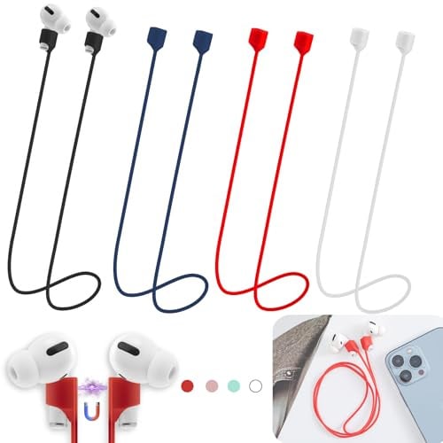 Magnetische Anti-Verlust-Gurte für AirPods, 4 Stück, ultrastark, magnetisch, Anti-Verlust-Halsseil, weiches Silikon, Sport-Schlüsselband, kompatibel mit AirPods 1 / 2 / Pro / 2. / 3. (Schwarz + Weiß +