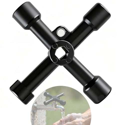 ChaneeHann Llave Triangular Multifunción 6-en-1 con Llave Maestra Contador Agua Ascensor para Gas Válvulas Armarios Eléctricos, Negro