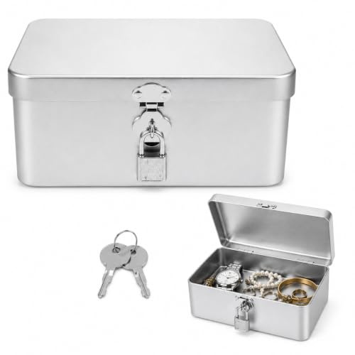 BESTYASH Boîte À Bijoux Rétro En Métal Avec Serrure À Clé Boîte De Rangement De Bureau En Fer Blanc Pour Bijoux Documents Et Souvenirs 6.69 X 4.92 X 2.87 in