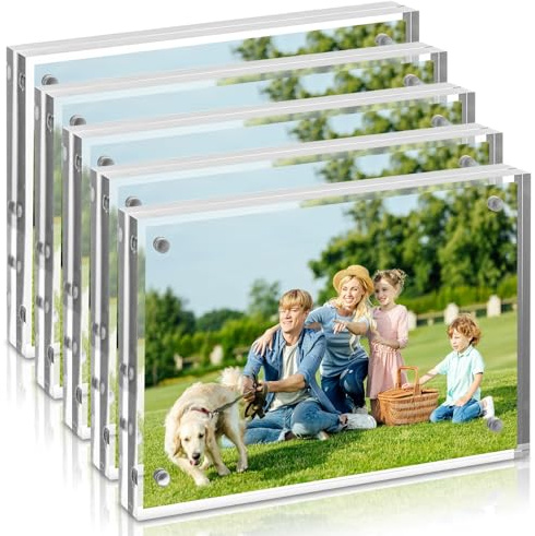 GBACHOOSE 5 Pièces Cadre Photo Acrylique Magnétique 9 x 13 cm | Format compact; changement sans outil; double face pour bureau, chevet ou étagère