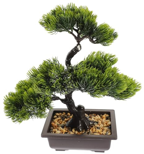 FONDOTIN Albero Bonsai Finto Realistico in Vaso 4 Rami Pino Artificiale Decorativo per Casa e Ufficio Pianta Ornamentale da Esposizione in Materiale ABS Dimensione Media