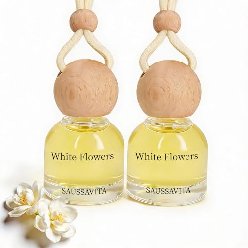 Autoduft Weiße Blüte 2 Pack, Duftbaum Auto Aufhänger Diffusor mit Clip für Lüftungsgitter, Natürlicher Langanhaltender Auto Lufterfrischer innenraum, Autoparfüm set für Männer raumduft