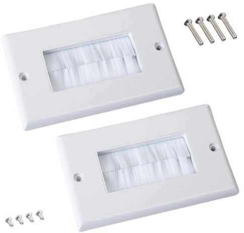 AJKQNMA 2 Stück Unterputz Kabeldurchführung mit Pinsel, 114,5x70mm Kabelabdeckung Wand, Weiß Kabelblende für TV Internet Lautsprecher Kabel, Innenbereich Trockenbau DIY