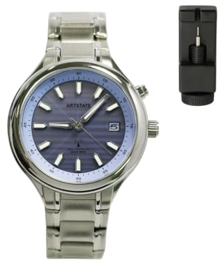 ARTSTATE AS3288A Montre analogique à quartz solaire radio-pilotée pour homme avec bracelet en acier inoxydable