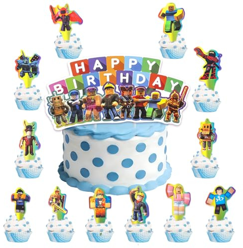 Cartoon Tortendeko Geburtstag Kinder, 24 PCS Cupcake Topper und 1 PCS Happy Birthday Kuchendecko, Anime Kuchen Deko für Junge Mädchen Kinder Geburtstag Party Dekoration Supplies