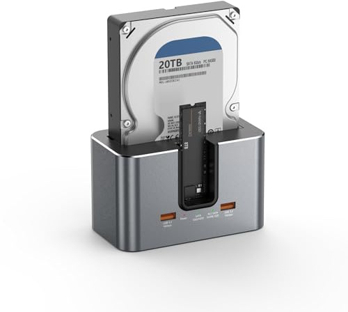 Bslemon Hybrid Dual-Drive Hard Drive Docking Station, Supports 1×SATA HDD/SSD (2.5/3.5) + 1×M.2 NVMe SSD, USB-C Tool-Free External Dock for Data Access & Backup