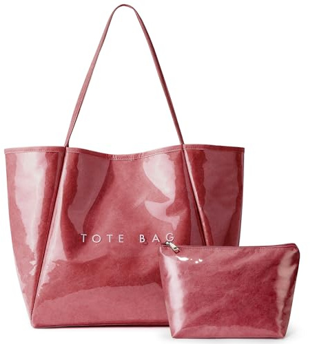 KALIDI PVC Handtasche Damen Groß Tote Bag Kraftpapier Shopper Tasche Damen Umhängetasche Hobo Bag für Schule Büro Arbeit Reisen Ausflug Einkauf
