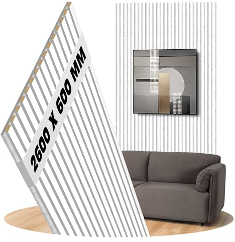 Akustikpaneele Wintereiche Wandpaneele Filz grau, Oberfläche: Echtholz Format: 2600 x 600 mm - Akustikpaneele als Wandverkleidung aus Holz - Lamellenbreite: 27 mm (Wintereiche)