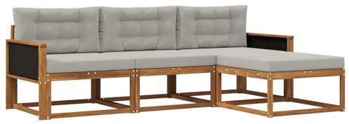 vidaXL Outdoor-Sofagarnitur mit Kissen 4 pcs Natur und Hellgrau, Moderne Garten-Sofagarnitur, wetterfest, Bequeme Loungemöbel, stylische Sitzmöglichkeiten für den Hof