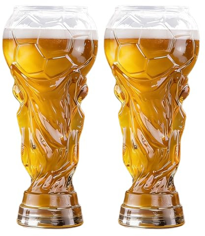 wokdsbl 2 Pack Football Trophy Beer Glass 550ml Large Beer Stein Glass Football Mug Cup for Football Party Bar BBQ Home Gathering World Cup Party Drink Glass