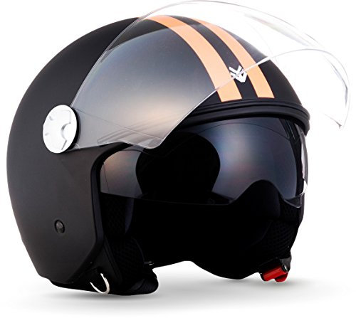 ARMOR HELMETS® AV-63 „Fun Matt Black“ · Jet-Helm · Motorrad-Helm Roller-Helm Scooter-Helm Moped Mofa-Helm Chopper Retro Vespa · ECE 22.05 Sonnenvisier Schnellverschluss Tasche XXL (63-64cm)