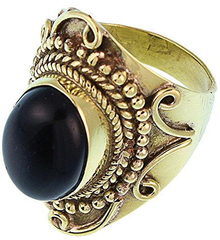 CHICNET Messing Ringe Onyx oval Bögen Punkte Seil oxidiert breit antik golden nickelfrei Tribal Schmuck 60 (19.1)