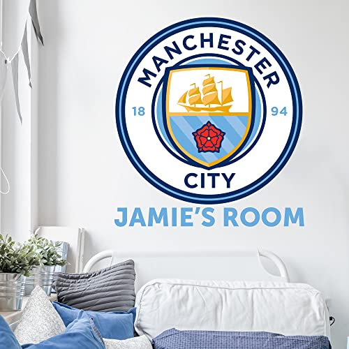 Manchester City Football Club Official Crest & Personalised Name Sticker Decal Mural (60cm)