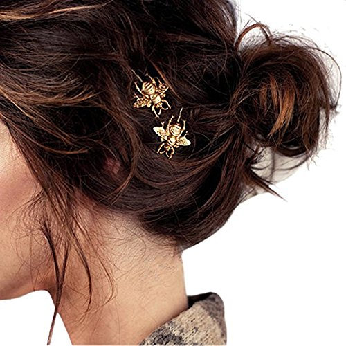 DWE Lot de 2 petites pinces à cheveux en forme d'abeille - Doré brillant