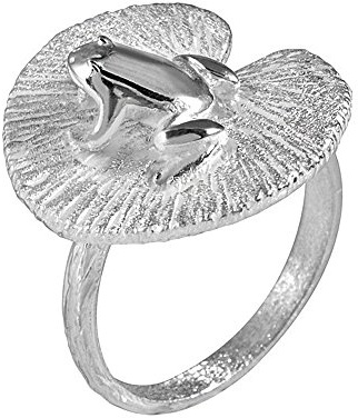 MATERIA Damen Ring Frosch auf Lotusblatt 925 Sterling Silber breit mattiert rhodiniert #SR-56, Ringgrößen:58 (18.5 mm Ø)