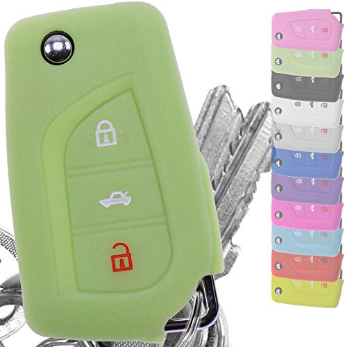 Soft Case Schutz Hülle Auto Schlüssel für Toyota AURIS Corolla Avensis Klappschlüssel Remote/Farbe: Fluoreszierend Grün (leuchtet im Dunkeln!)