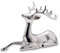 Große sitzende Aluminium Deko Rentier Figur - silbern glänzende Hirsch Geweih Weihnachts-Deko zum Hinstellen Höhe 25 cm