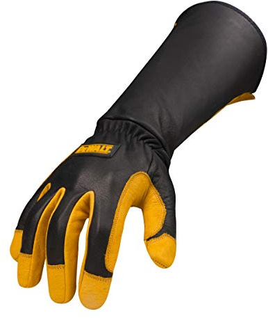 DEWALT Premium Leather Welding Gloves, Fire/Heat Resistant, Gauntlet-Style Cuff, Elastic Wrist, X-Large