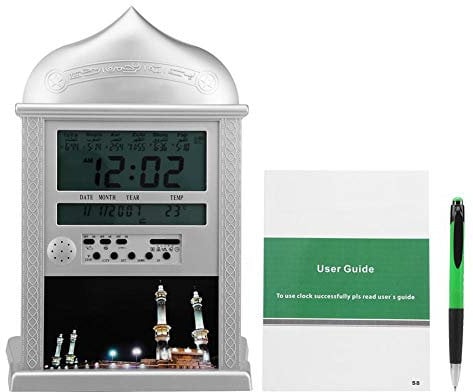 Muslimische Gebetuhr, Bewinner Azan Wanduhr Islamisches Gebet Azan Tischuhr mit muslimischem Mondkalender, Weltzeit, Temperatur, Azan Zeit erinnern, Makkah-Musik zum Beten