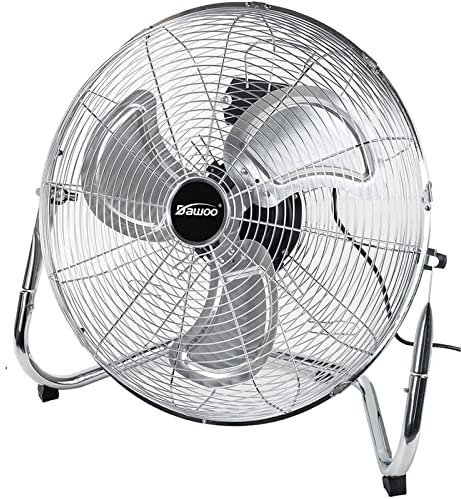 DAWOO Windmaschine Bodenventilator 95W Standventilator Leistungsstarker mit 3-Leistungsstufen 45cm High Velocity Standventilator Retro für Werkstatt, Verstellbare Neigungswinkel (45CM, Chrome)