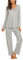 MAXMODA Donna Pigiami Due Pezzi Maniche Lunghe Autunno Pigiama Lungo Pajama Set, Grigio Chiaro, M