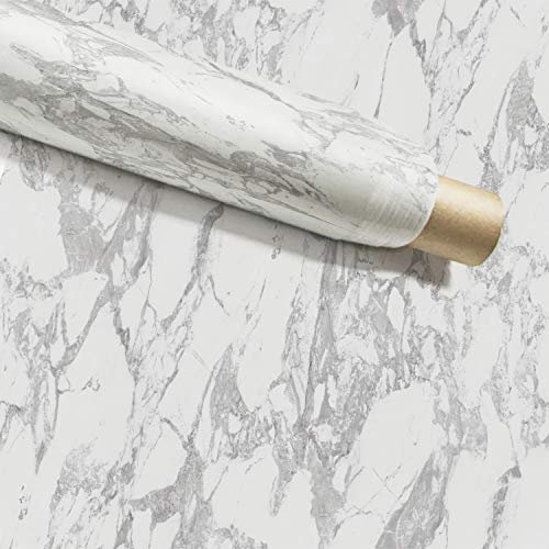Instant Granite 36” x 72” Countertop Vinyl Laminate Sheet | Peel & Stick | Durable Self-Adhesive Paper Resists Heat, Stains, Water | Kitchen & Bath | Marble Design | Grey (6ft)