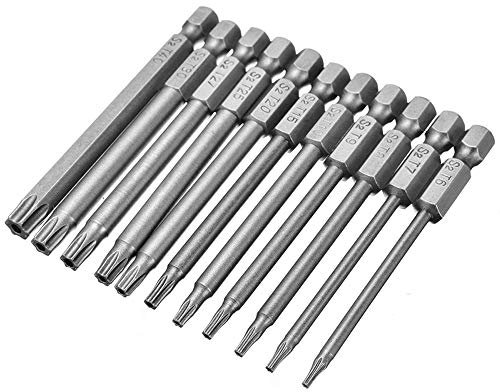 Mesee 11-teiliges Torx-Schraubendreher-Bits-Set, 1/4-Zoll-Sechskantschaft T6-T40, magnetischer Stern-Torx-Kopf, Sicherheitsschraubendreher, Bohrer, Werkzeugzubehör, 75 mm Länge