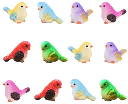 MAOMIA Miniatur Vogel Deko Figuren 12 Stück Mini Vogel Puppenhaus Figuren Zubehör Feengarten Dekoration Pflanze Blumentöpfe Ornamente