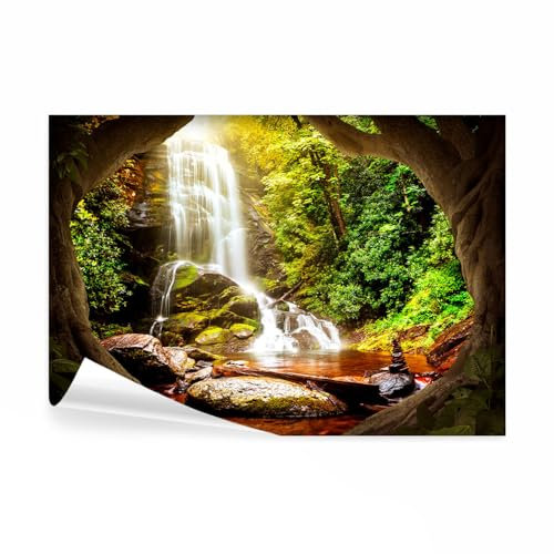 decomonkey Fototapete Wasserfall 400x280 cm Design Tapete Fototapeten Vlies Tapeten Vliestapete Wandtapete moderne Wand Schlafzimmer Wohnzimmer Wald Natur Landschaft
