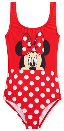 Disney Costume da Bagno Piscina Bambina, Costume Intero, Costume Mare Bambina Set (Rosso Minnie, 5-6 Anni)