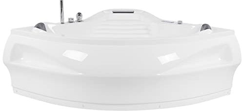 Baignoire d'Angle 145 cm pour 2 Personnes avec Balnéothérapie LED et Haut Parleur Bluetooth et Appuis-tête Moderne Beliani