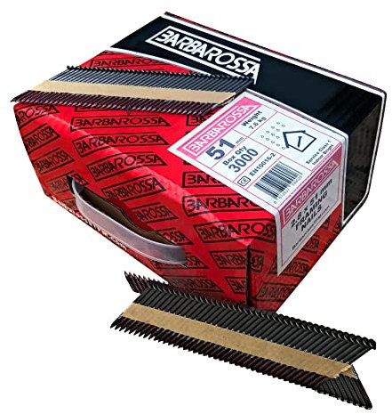 Barbarossa 1st Fix (51mm - 90mm) Bright collated framing Nails for Cordless nailers (51mm - 2” (3000) Ringshank)