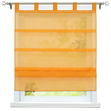 ESLIR Raffrollo mit Schlaufen Gardinen Küche Voile Raffgardinen Transparent Schlaufenrollo Modern Vorhänge Uni 1 Stück Orange BxH 80x140cm 1 Stück