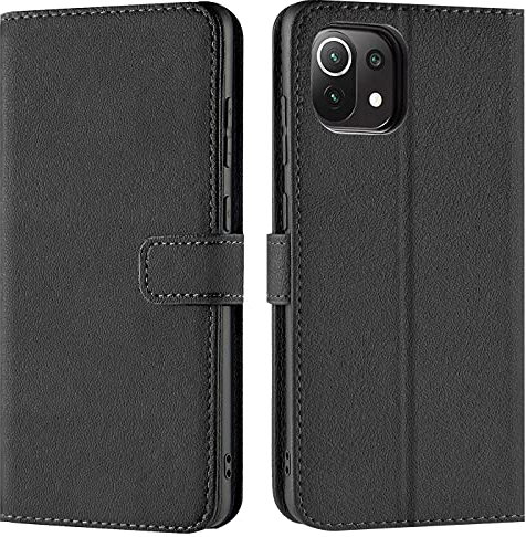 Verco Handyhülle für Xiaomi Mi 11 Lite Hülle, Mi 11 Lite 5G Bookcase Tasche Flipcover für Xiaomi Mi 11 Lite 4G/5G Case [Kartenfächer/Aufstellfunktion], Schwarz
