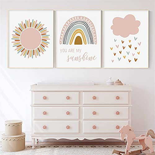 3er Set Poster Kinderzimmer Deko Regenbogen Wolken Bilder Ohne Rahmen Wandbilder für Jungen Mädchen Wohnzimmer Schlafzimmer Wanddeko (A,30 x 40 cm)