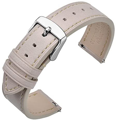 ANNEFIT Uhrenarmband 20mm, Schnellverschluss Lederarmband Ersatz mit Edelstahl Metall Schließe (Beige)