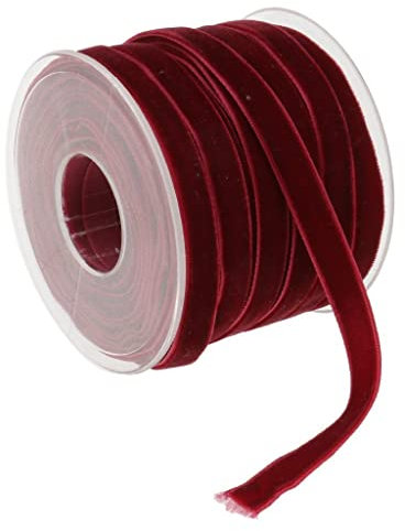 Egurs Samtband 20 Yard/Rollen 10mm Dekoband Samt Geschenkband Schleifenband Samtborte Zierband Einseitiges Band Rotwein