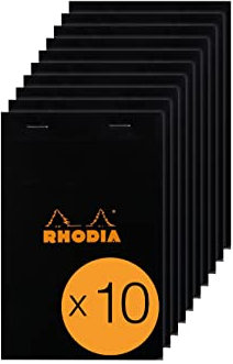 RHODIA 142009Cpack - Bloc-Notes Agrafé N°14 Black - 11x17 cm - Petits Carreaux - 80 Feuilles Détachables - Papier Clairefontaine Blanc 80 g/m² - Couverture en Carte Enduite - Paquet de 10 blocs